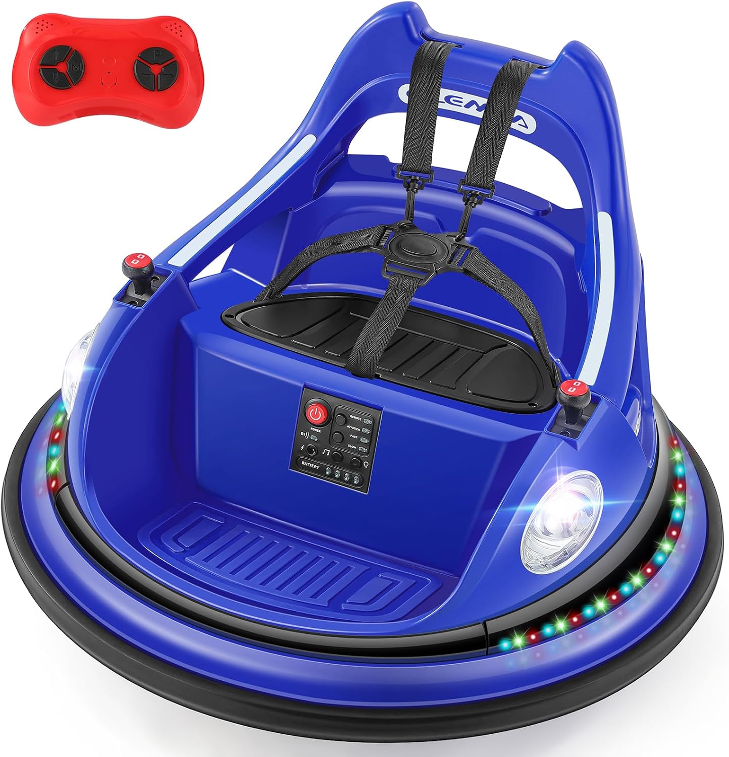 Bumper Car, 1.9MPH Max, 12V Electric Car for Kids W/Parent Remote, Bluetooth Ride on Toys, Ride on Car W/2-Speed, 2 Driving Mode, 360°Spin, Music,5 Lighting Mode, DIY Stickers, Blue