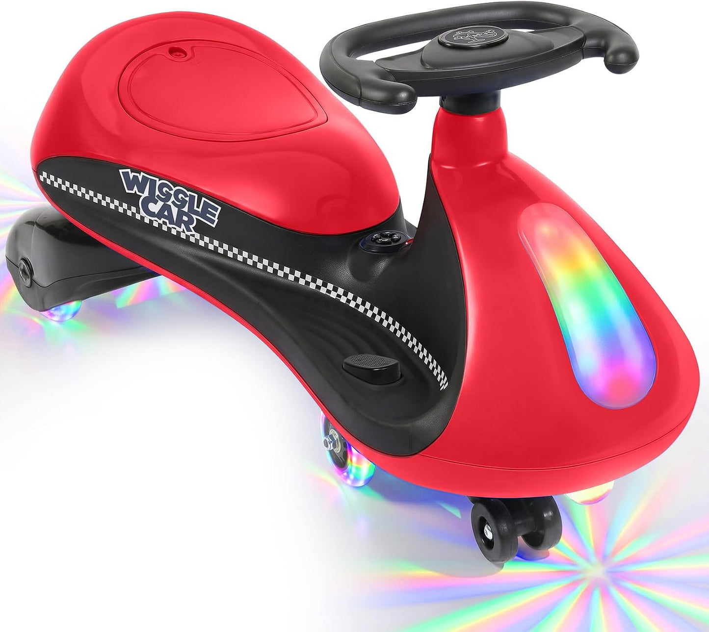 12V Electric Wiggle Car,Wiggle Car Ride On Toy with Bottom Flashing Light,2 Speeds,Ride On Toys with Sticker,9 Color Modes,Flashing Wheels, Bluetooth,Pedal,for Age 3+,150 Lbs,Red