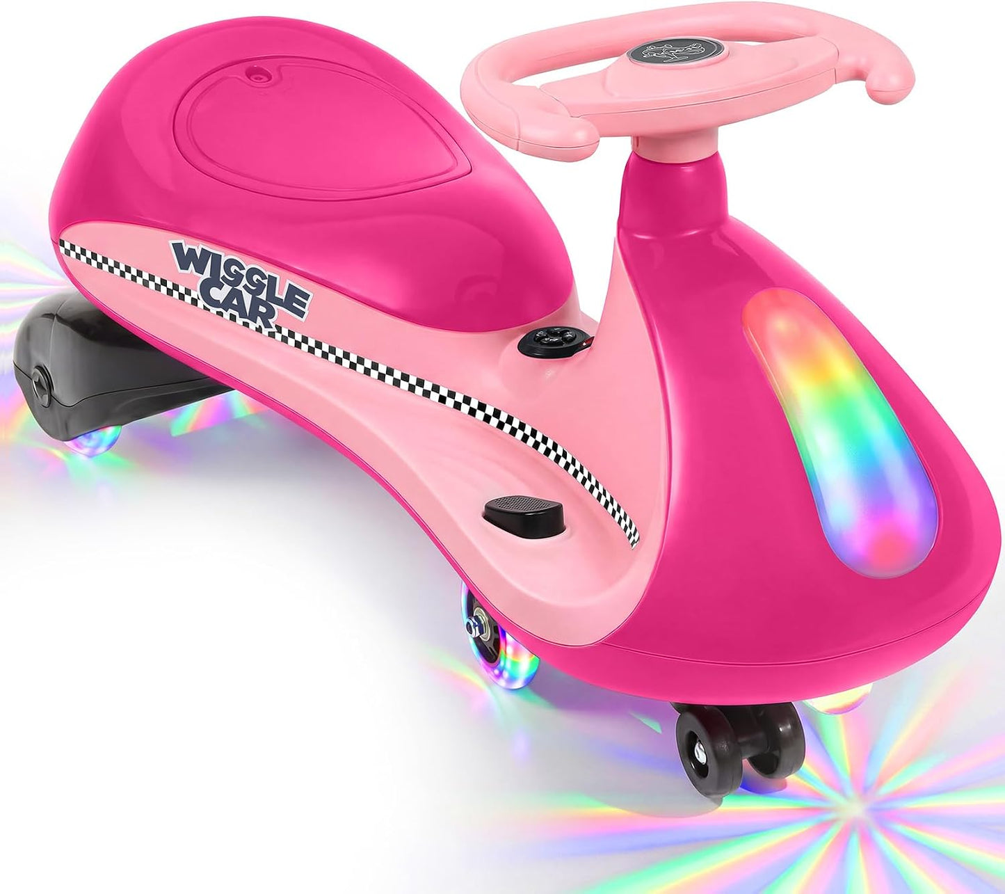 12V Electric Wiggle Car,Wiggle Car for Kids with Bottom Flashing Light,2 Speeds,Kids Ride On Toys with Sticker,9 Color Modes,Flashing Wheels, Bluetooth,Pedal,for Age 3+,150 Lbs,Pink