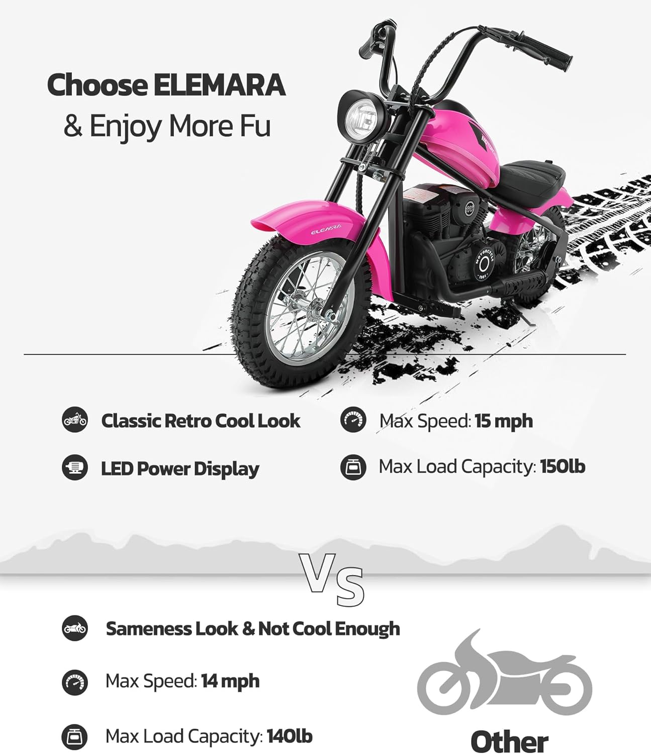ELEMARA Dirt Bike Electric, 15 mph & 150lb Max, Motor Bikes for Kids