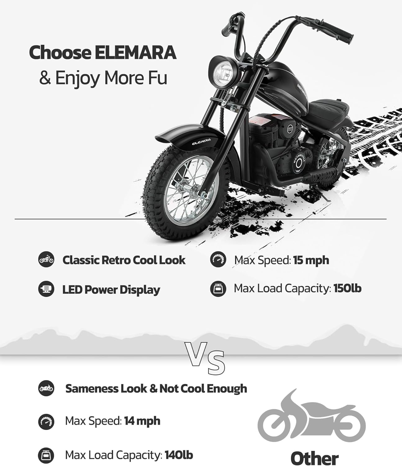 ELEMARA Dirt Bike Electric, 15 mph & 150lb Max, Motor Bikes for Kids