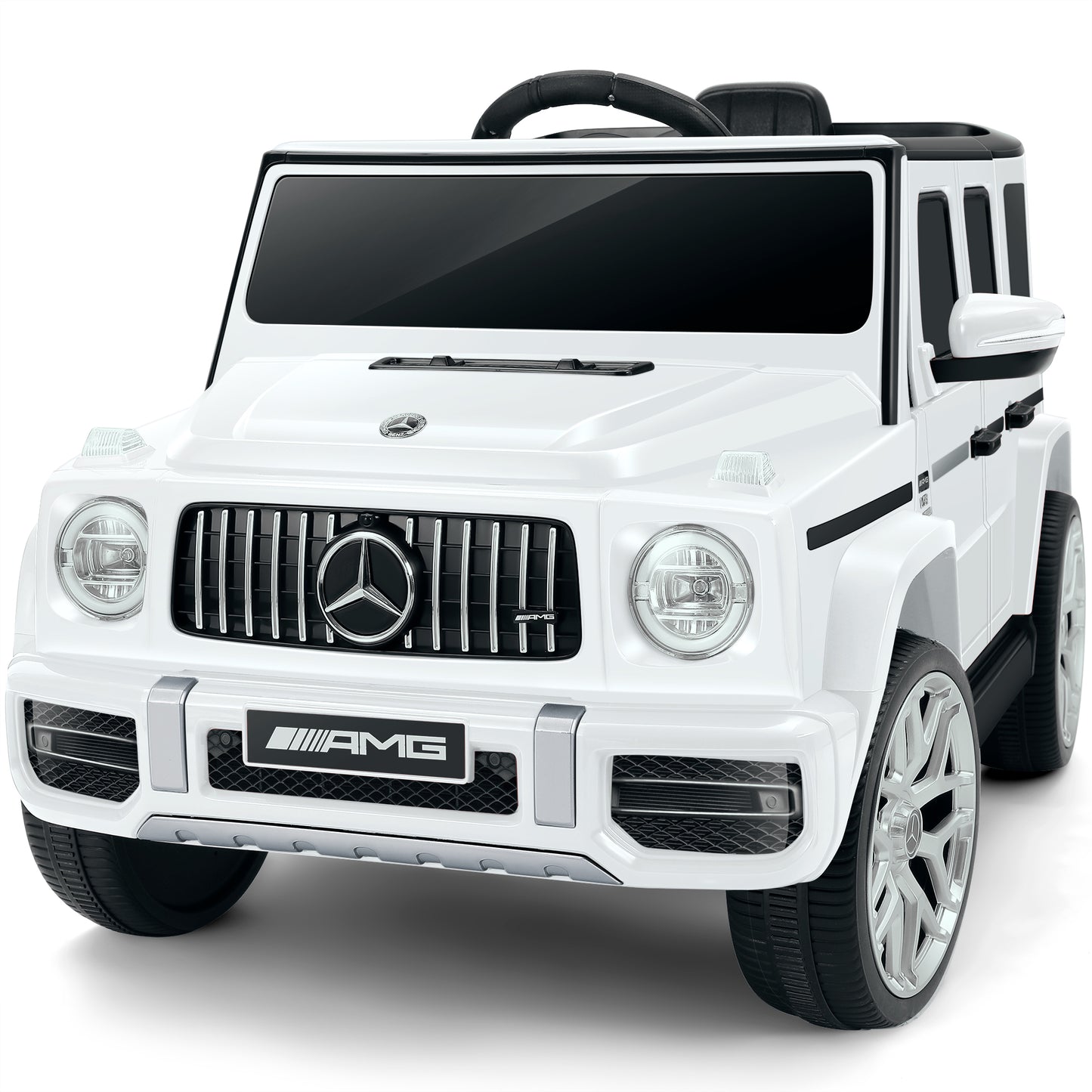 Licensed Mercedes-Benz AMG G63 Ride on Toys,Electric Car for Kids W/Parents Control,Electric Powered G Wagon Ride On Truck Toy,Low Battery Prompt,Bluetooth,Flickering Lights/LED Lights, White