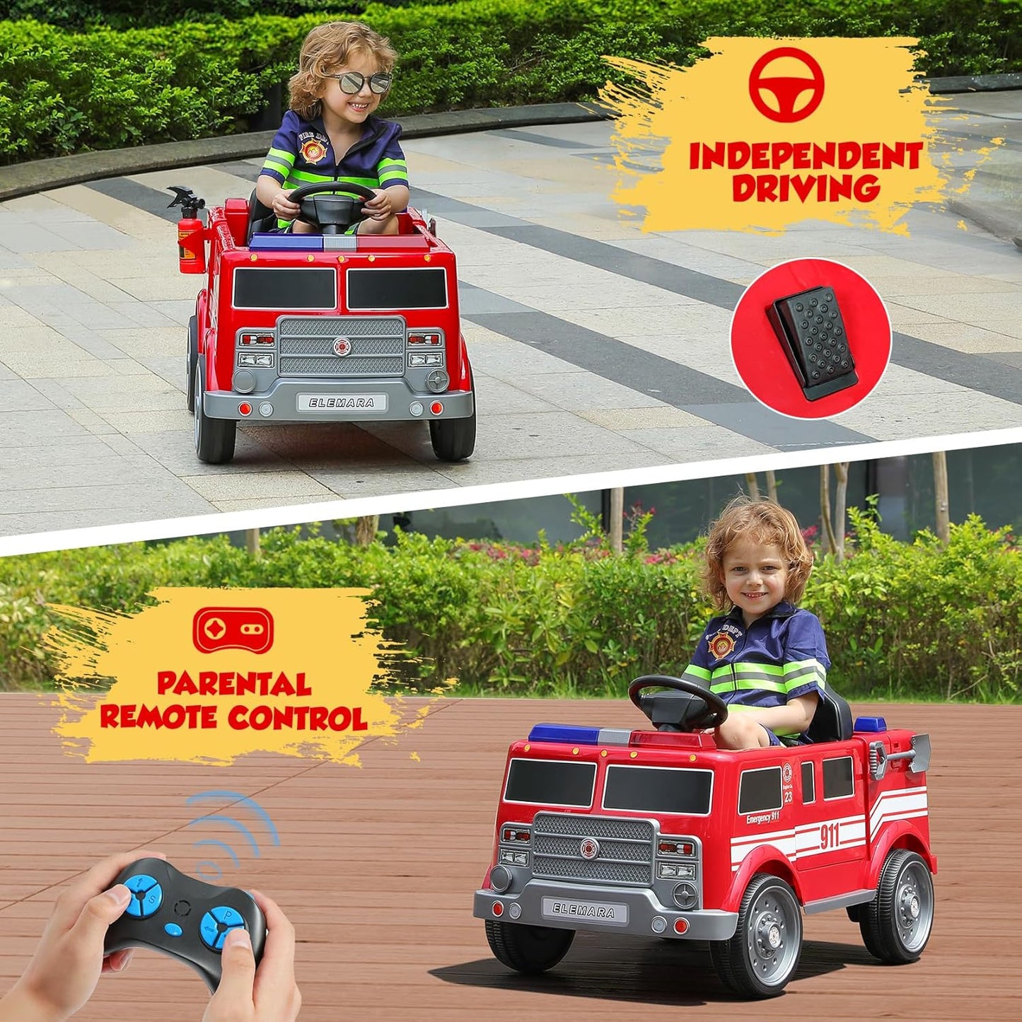 12V7AH Ride on Fire Truck Electric Ride on Car for Kids