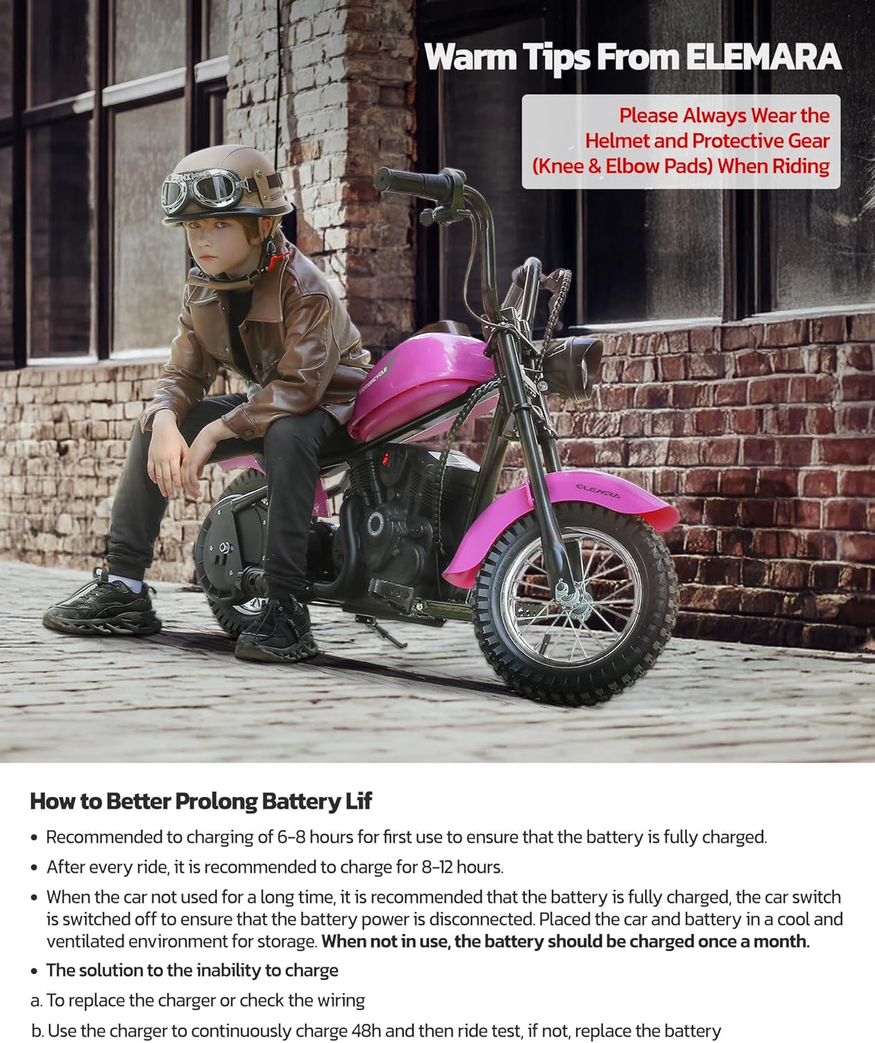 ELEMARA Dirt Bike Electric, 15 mph & 150lb Max, Motor Bikes for Kids