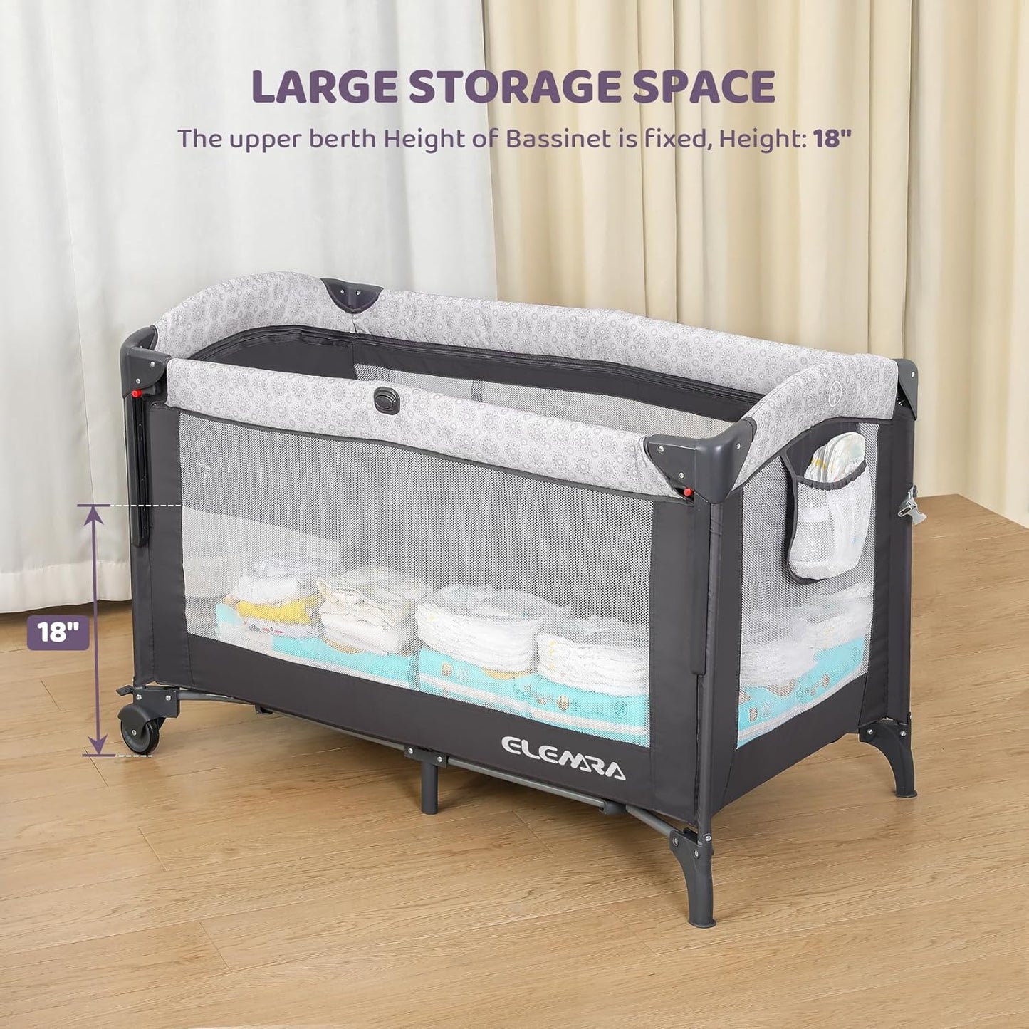 3 in 1 Wide Baby Bassinet with Ajustable Side