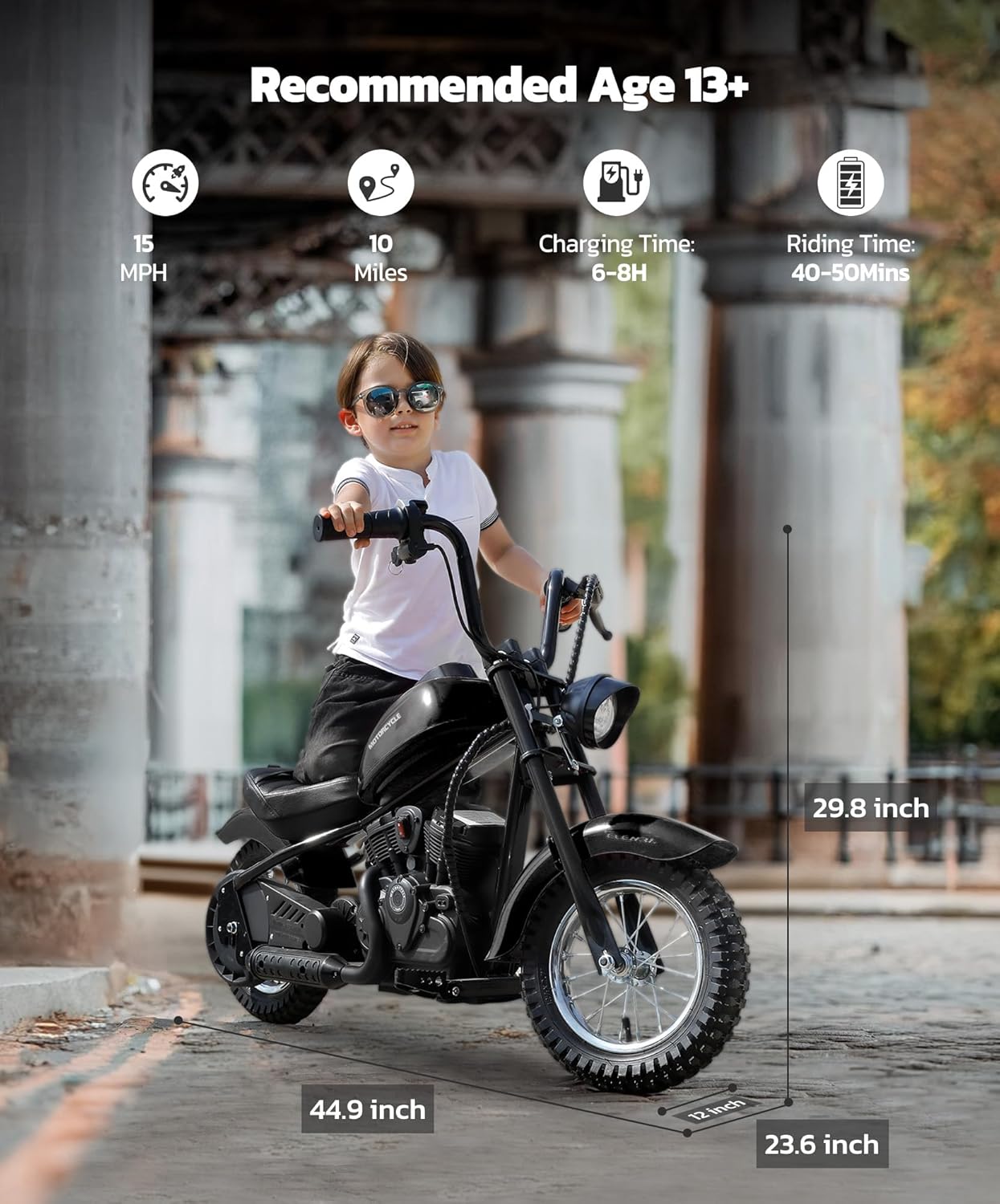 ELEMARA Dirt Bike Electric, 15 mph & 150lb Max, Motor Bikes for Kids