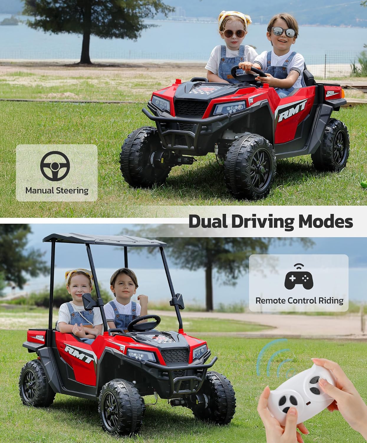 ELEMARA Ride on Car 2 Seater 12V 10AH Off-Road Electric Truck