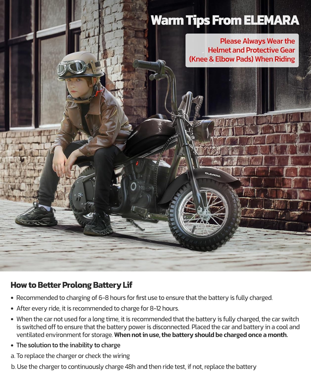ELEMARA Dirt Bike Electric, 15 mph & 150lb Max, Motor Bikes for Kids