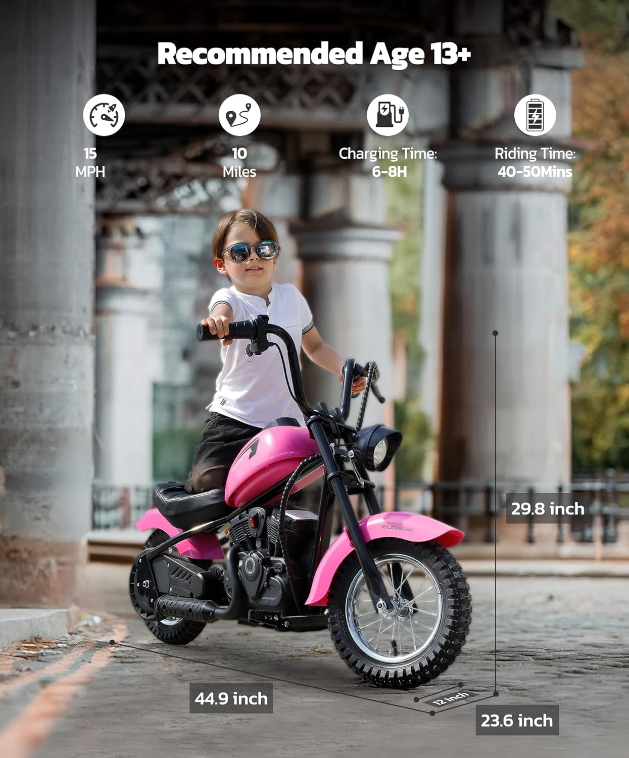 ELEMARA Dirt Bike Electric, 15 mph & 150lb Max, Motor Bikes for Kids