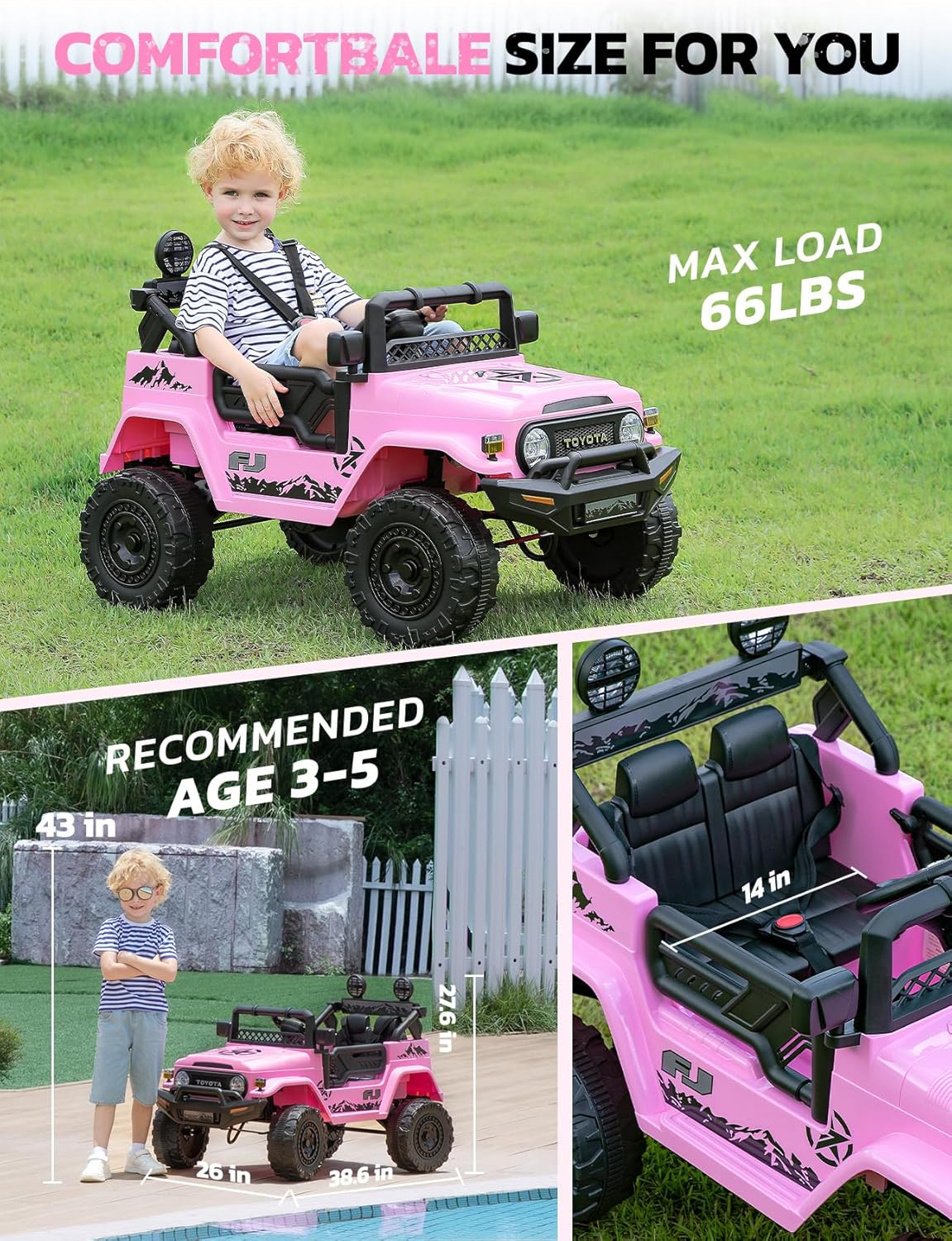ELEMARA Ride on Car 12V 7AH Toyota FJ40 Electric Off-Road SUV Vehicle