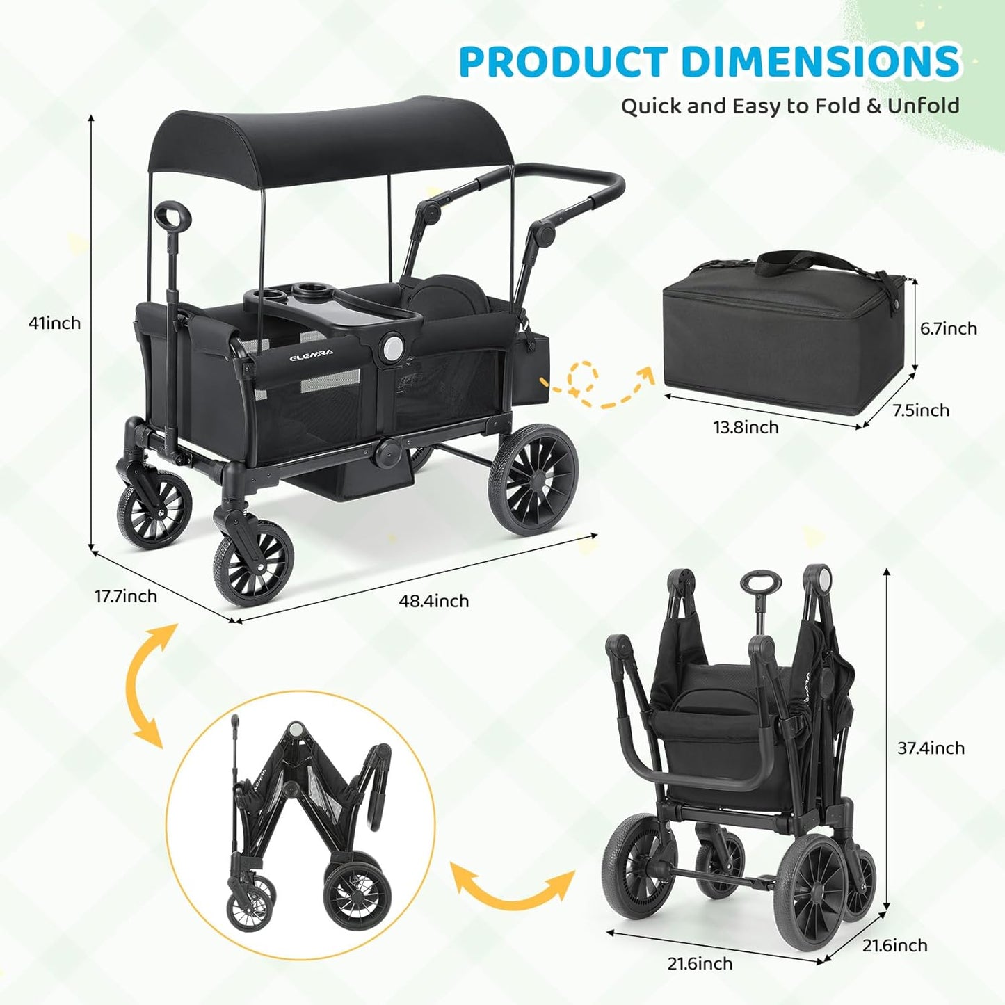 ELEMARA Wagon Stroller for 2 Kids