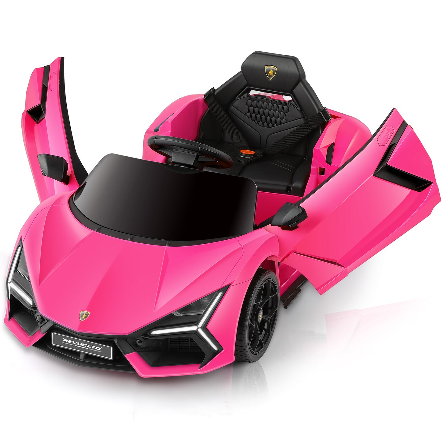 ELEMARA Licensed Lamborghini Car for Kids to Drive with Scissor Door,Toddler Ride on Toys with Remote Control,12V Battery Car for Kid with Bluetooth,MP3 Player,LED Light and Wide Seat, Pink