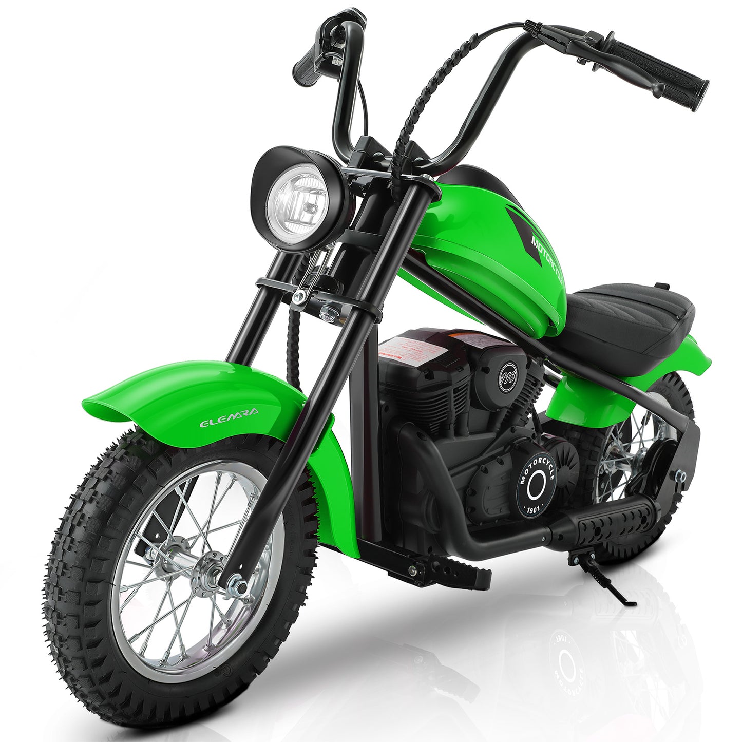 Electric Dirt Bike, 15 mph & 150lb Max, 24V Ride on Toy for Big Kids w/LED Lights & Power Display,Chain-Driven Motor,Twist-Grip Throttle, Shock Springs,Handbrake,12" Air-Filled Tires-Green
