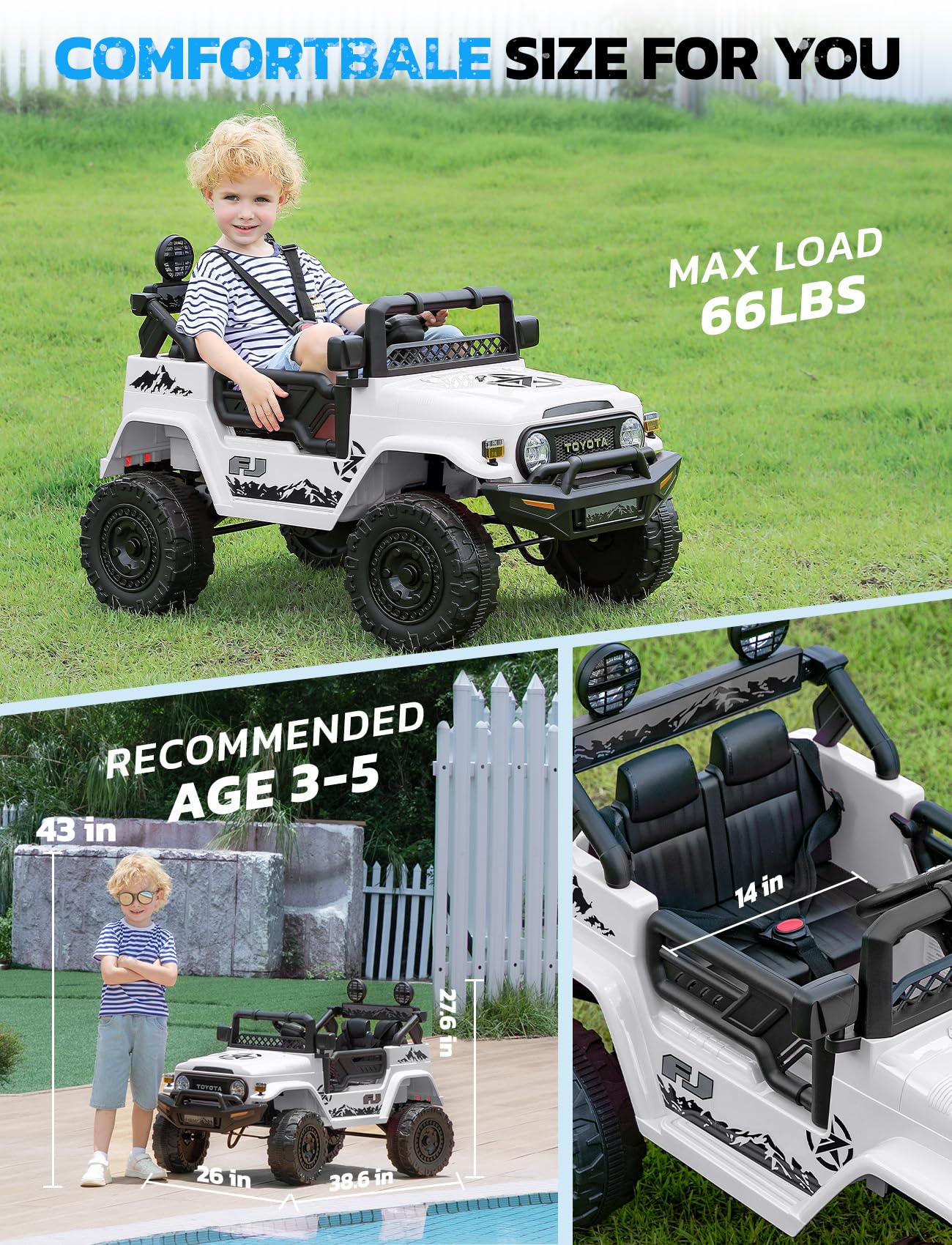 ELEMARA Ride on Car 12V 7AH Toyota FJ40 Electric Off-Road SUV Vehicle