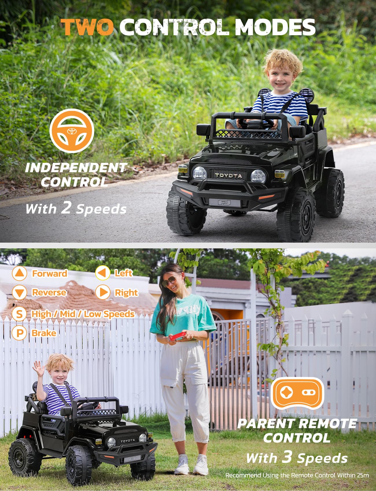 ELEMARA Ride on Car 12V 7AH Toyota FJ40 Electric Off-Road SUV Vehicle