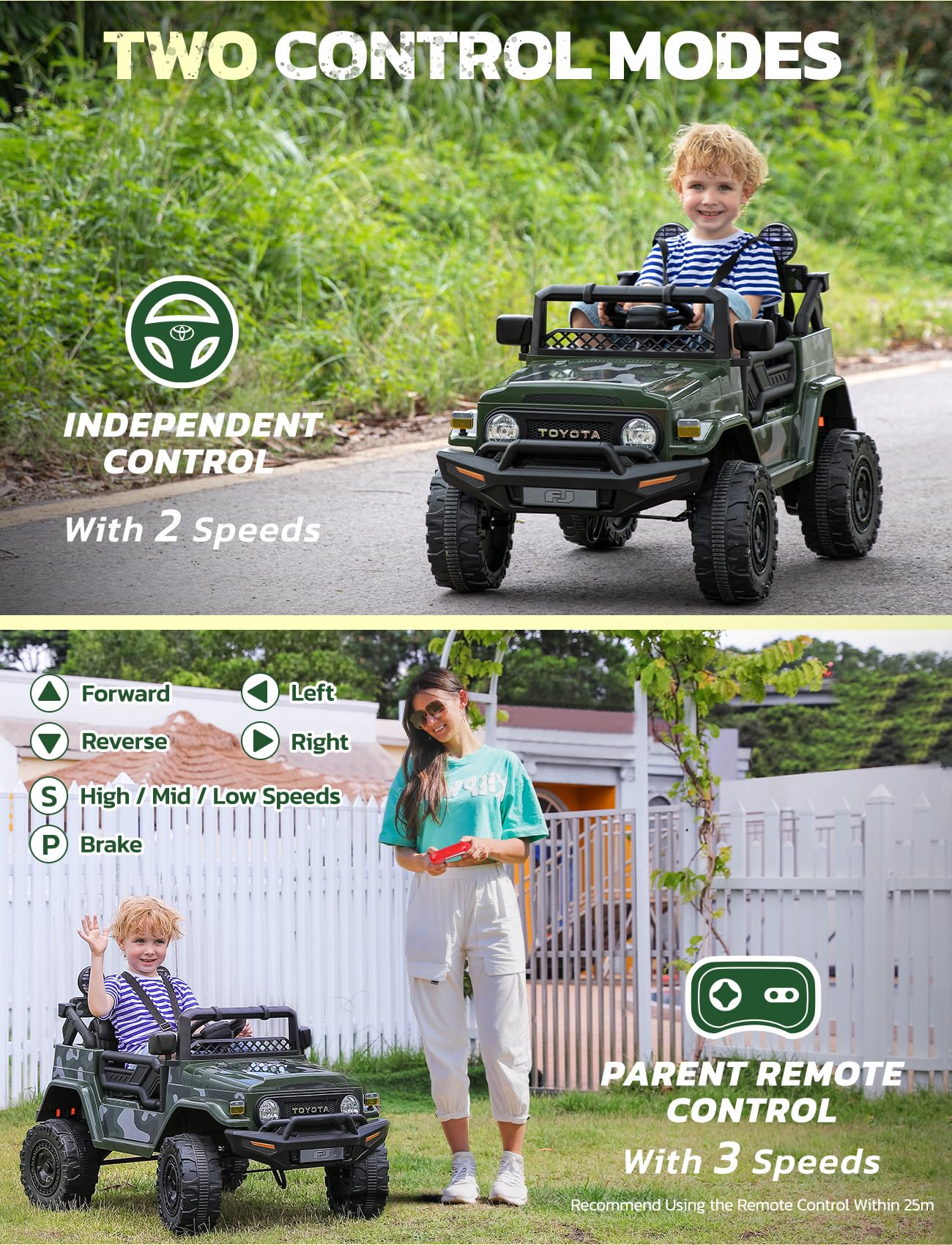 ELEMARA Ride on Car 12V 7AH Toyota FJ40 Electric Off-Road SUV Vehicle