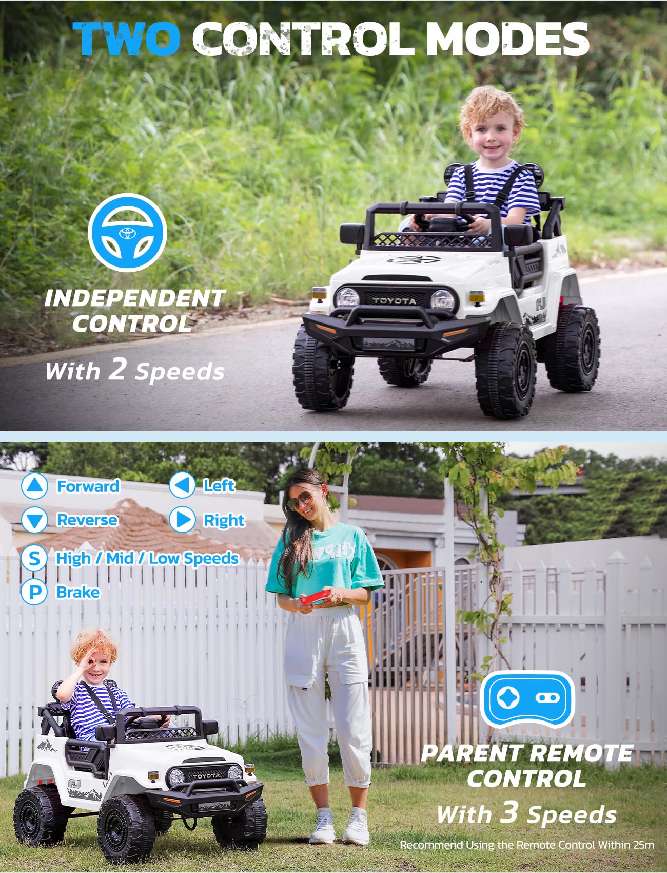ELEMARA Ride on Car 12V 7AH Toyota FJ40 Electric Off-Road SUV Vehicle