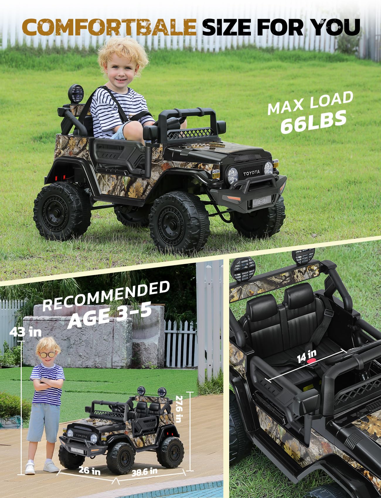 ELEMARA Ride on Car 12V 7AH Toyota FJ40 Electric Off-Road SUV Vehicle