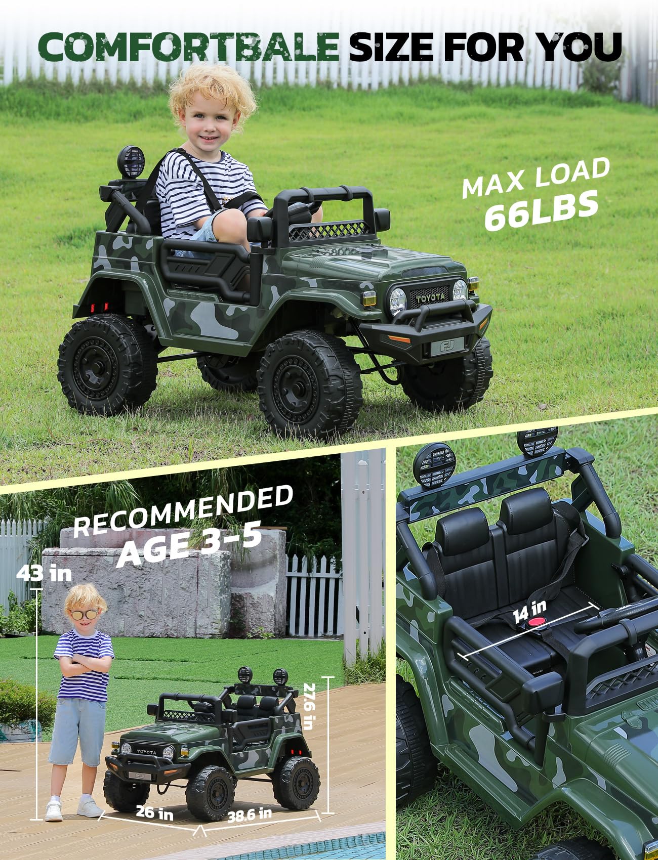ELEMARA Ride on Car 12V 7AH Toyota FJ40 Electric Off-Road SUV Vehicle
