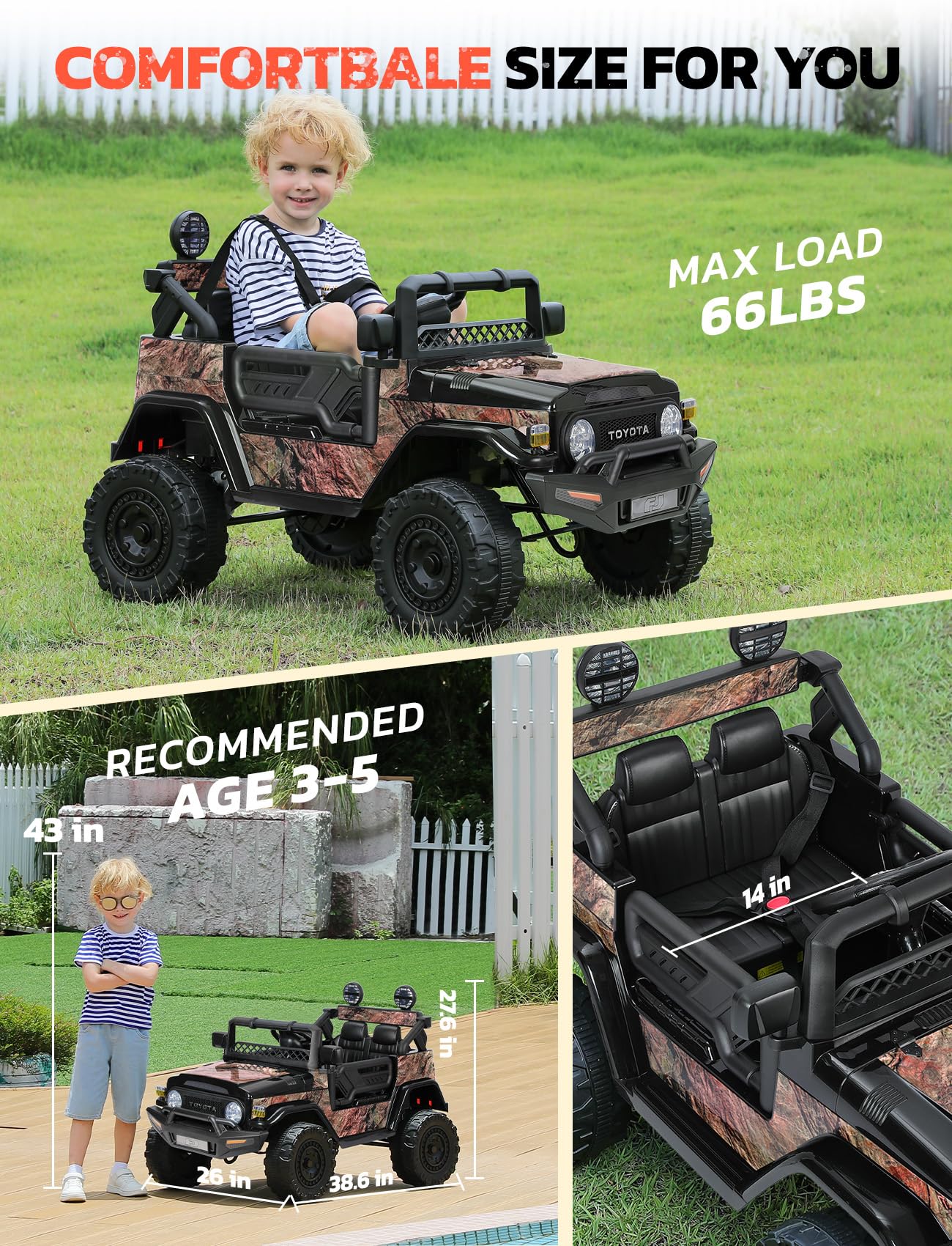 ELEMARA Ride on Car 12V 7AH Toyota FJ40 Electric Off-Road SUV Vehicle