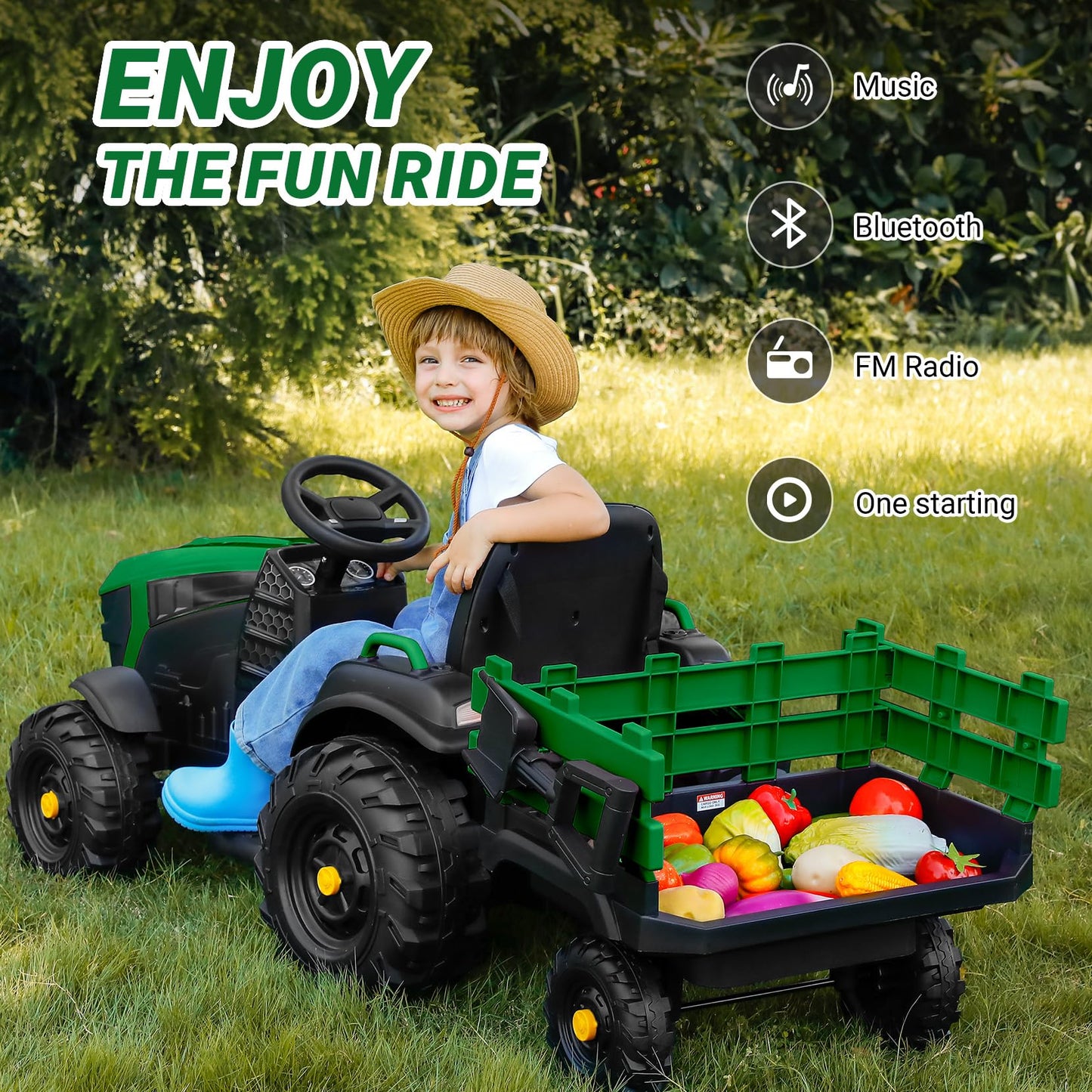 24V 9AH Ride on Tractor with Easy Detachable Trailer