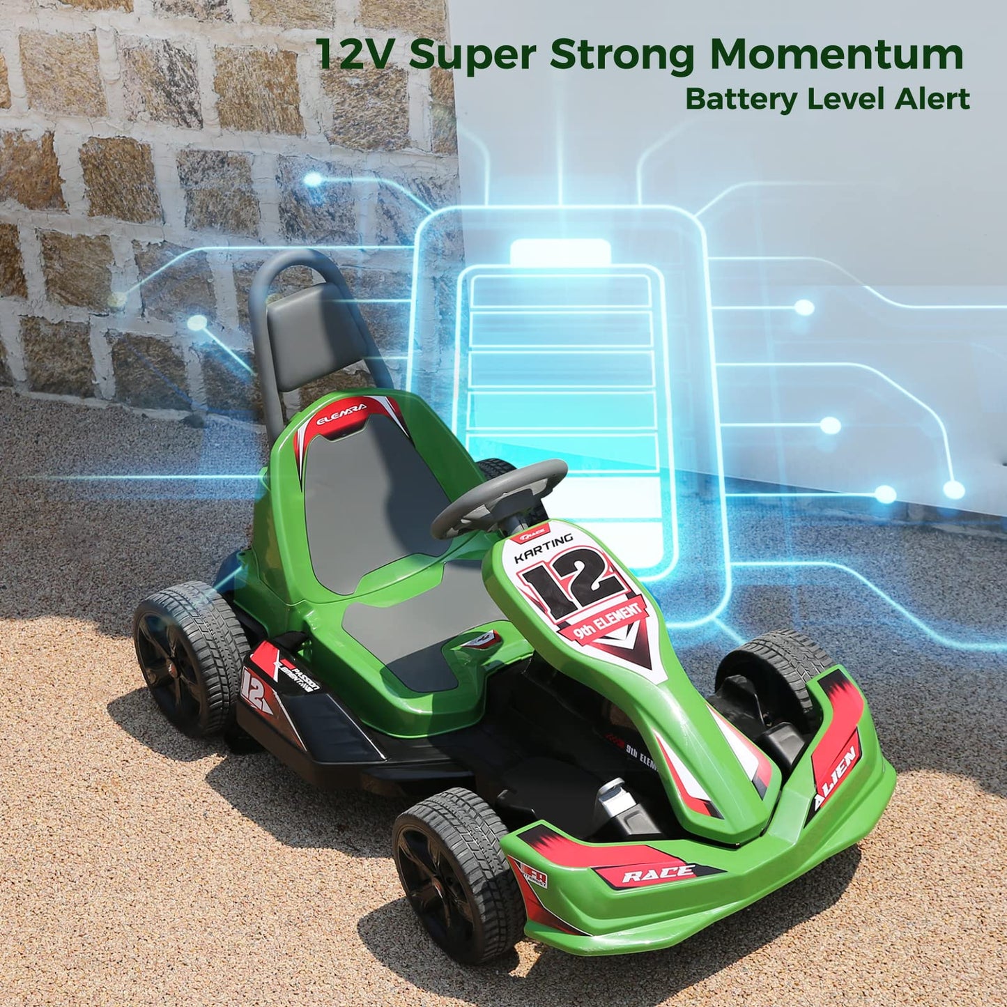 ELEMARA Electric Go Kart for Kids 12V 2WD Battery Powered Ride On Cars