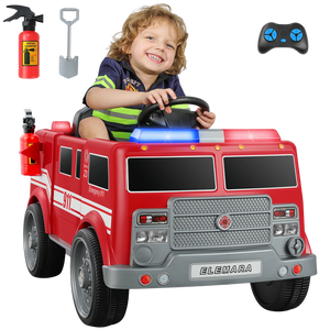 ELEMARA 12V Ride On Fire Truck with Siren & Lights