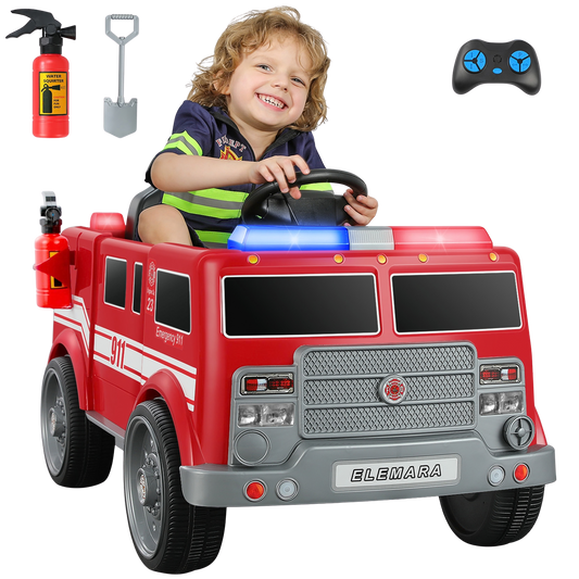 ELEMARA 12V Ride On Fire Truck with Siren & Lights
