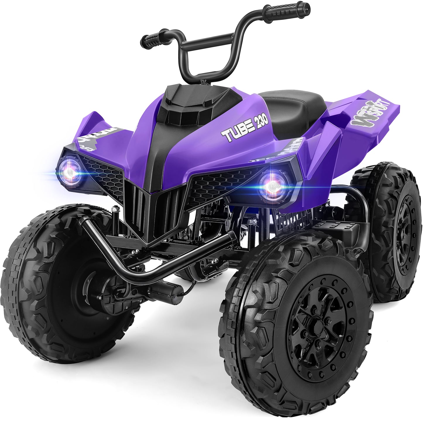24V Iron-Frame 2 Seater Ride on ATV for Big Kids,Heavy-Duty Kids ATV,Electric Quad ATV,400W Motor with 2 Speed,Battery Operated Kid car,LED Light,Bluetooth,Music,Spring Suspension,Purple