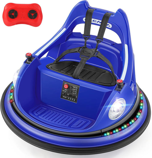 Bumper Car, 1.9MPH Max, 12V Electric Car for Kids W/Parent Remote, Bluetooth Ride on Toys, Ride on Car W/2-Speed, 2 Driving Mode, 360°Spin, Music,5 Lighting Mode, DIY Stickers, Blue