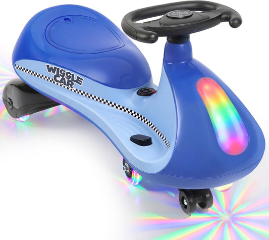 12V Electric Wiggle Car,Wiggle Car with Pedal,Bottom Flashing Light,2 Speeds,Kids Ride On Toys with Sticker,9 Color Modes,Flashing Wheels, Bluetooth,for Age 3+,150 Lbs,Blue