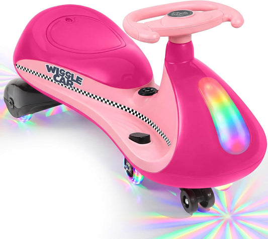 12V Electric Wiggle Car,Wiggle Car for Kids with Bottom Flashing Light,2 Speeds,Kids Ride On Toys with Sticker,9 Color Modes,Flashing Wheels, Bluetooth,Pedal,for Age 3+,150 Lbs,Pink