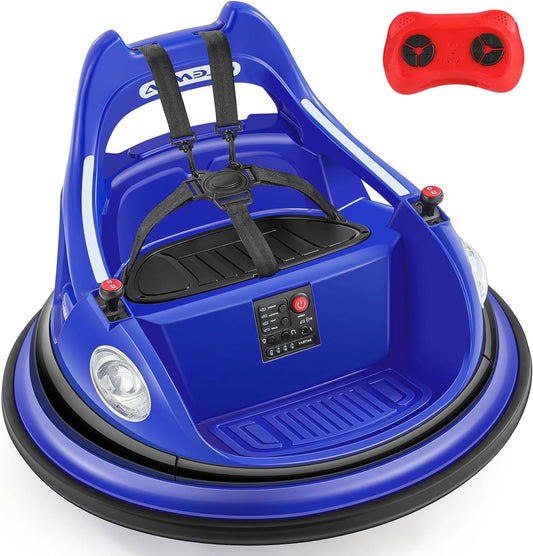 Electric Bumper Car for Kids, 12V Electric Car for Toddlers, 1.9MPH Max, Battery Car for Kids with Parent Remote, 2-Speed, 2 Driving Mode, 360°Spin, Music, 5 Lighting Mode, DIY Stickers-Navy
