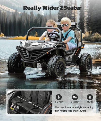 24V Ride on Car for Kids, 2 Seater XL 20" Seat Ride on Toy, 10AH 4WD Battery Powered 4.5MPH Electric Car with Remote, 3 Speeds, Music Gift for Ages 3-8