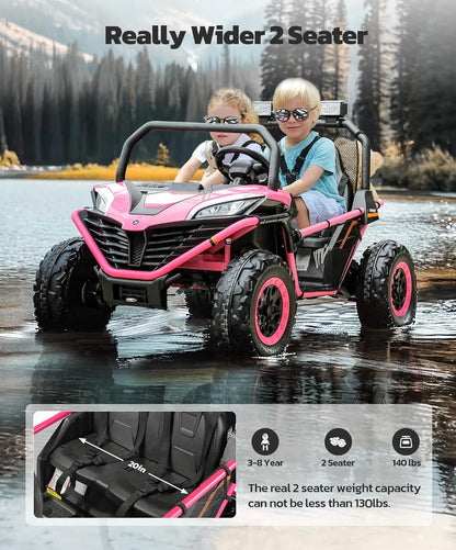 24V Ride on Car for Kids, 2 Seater XL 20" Seat Ride on Toy, 10AH 4WD Battery Powered 4.5MPH Electric Car with Remote, 3 Speeds, Music Gift for Ages 3-8