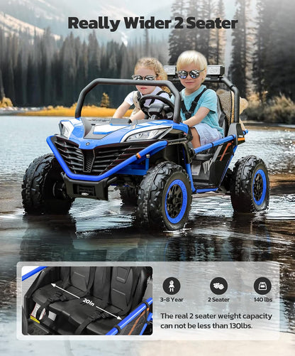 24V Ride on Car for Kids, 2 Seater XL 20" Seat Ride on Toy, 10AH 4WD Battery Powered 4.5MPH Electric Car with Remote, 3 Speeds, Music Gift for Ages 3-8