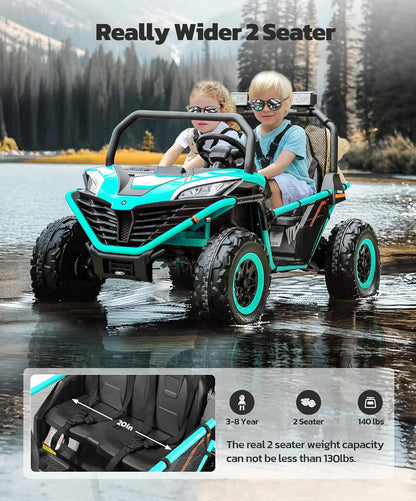 24V Ride on Car for Kids, 2 Seater XL 20" Seat Ride on Toy, 10AH 4WD Battery Powered 4.5MPH Electric Car with Remote, 3 Speeds, Music Gift for Ages 3-8