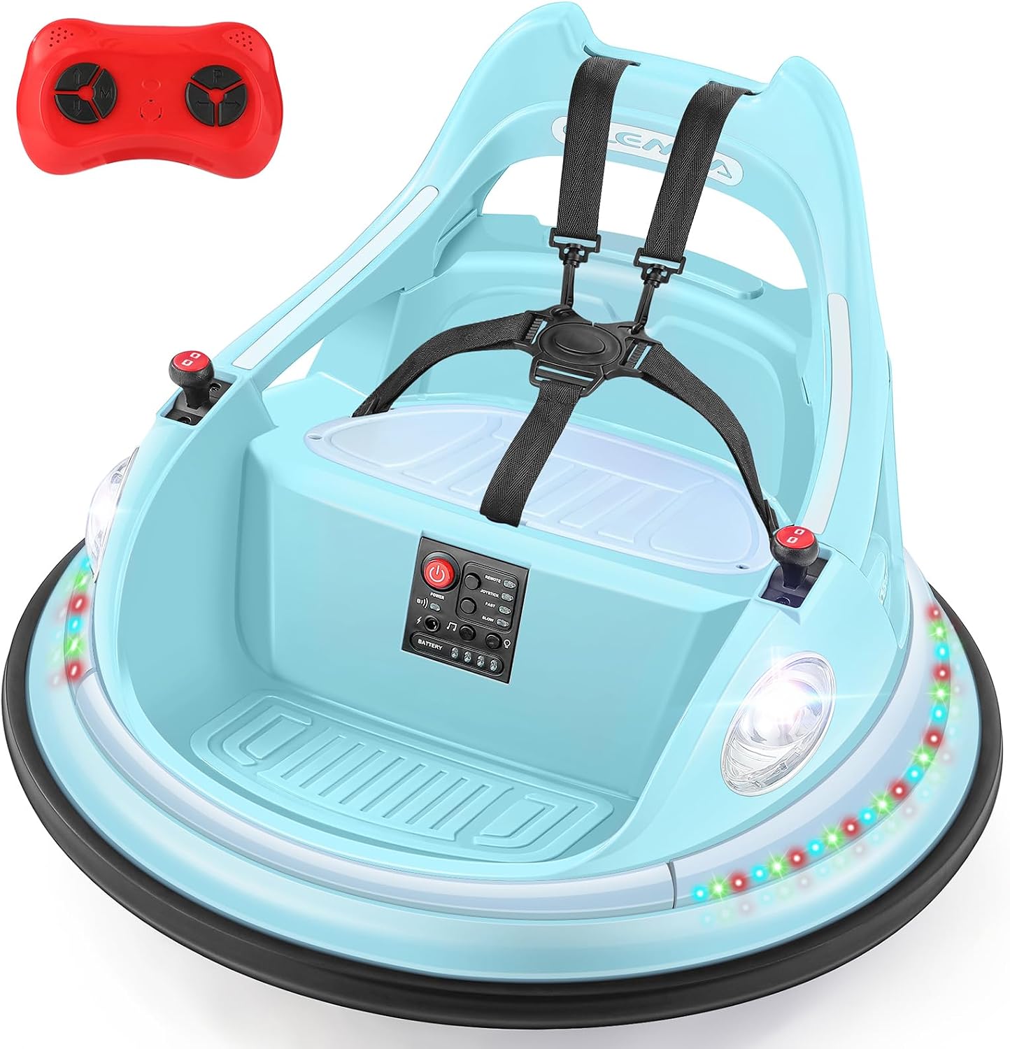 Ride on Bumper Car for Kids & Toddlers,1.9MPH Max,12V Ride on Toys W/Remote,2Playing Modes,2-Speed,360°Spin,Bumping Toy Gifts with W/Bluetooth,5 Flashing Lights,DIY Stickers,Light Blue