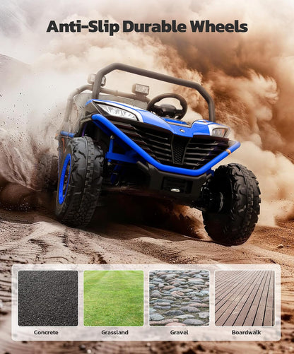 24V Ride on Car for Kids, 2 Seater XL 20" Seat Ride on Toy, 10AH 4WD Battery Powered 4.5MPH Electric Car with Remote, 3 Speeds, Music Gift for Ages 3-8