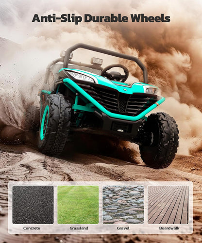 24V Ride on Car for Kids, 2 Seater XL 20" Seat Ride on Toy, 10AH 4WD Battery Powered 4.5MPH Electric Car with Remote, 3 Speeds, Music Gift for Ages 3-8