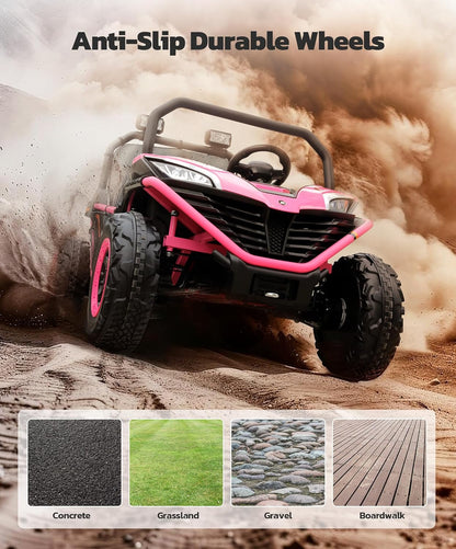 24V Ride on Car for Kids, 2 Seater XL 20" Seat Ride on Toy, 10AH 4WD Battery Powered 4.5MPH Electric Car with Remote, 3 Speeds, Music Gift for Ages 3-8