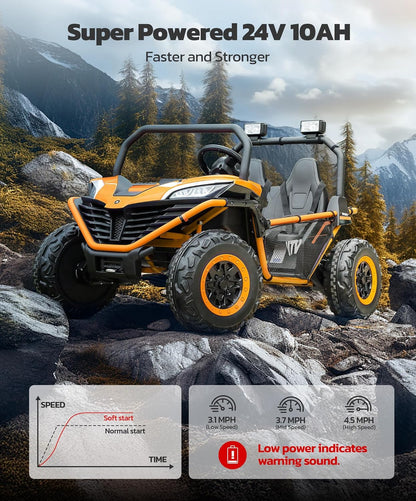 24V Ride on Car for Kids, 2 Seater XL 20" Seat Ride on Toy, 10AH 4WD Battery Powered 4.5MPH Electric Car with Remote, 3 Speeds, Music Gift for Ages 3-8