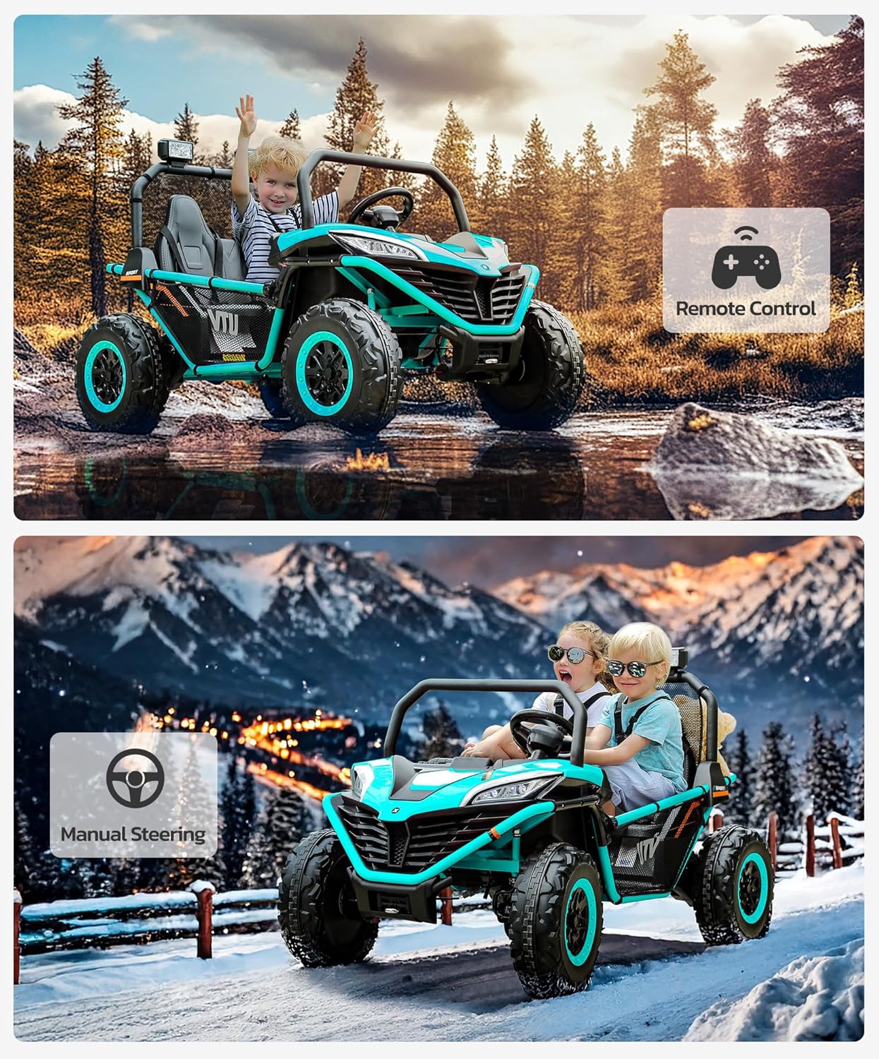 24V Ride on Car for Kids, 2 Seater XL 20" Seat Ride on Toy, 10AH 4WD Battery Powered 4.5MPH Electric Car with Remote, 3 Speeds, Music Gift for Ages 3-8