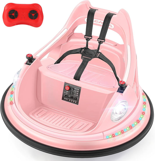 Bumper Car for Kids,1.9mph Max,12V Toddler Ride on Toys with Remote Control,2-Speed,2 Playing Modes,360 Degree Spin,Bumping Toy Gifts W/Bluetooth,5 LED Lights Modes,DIY Stickers,Pink