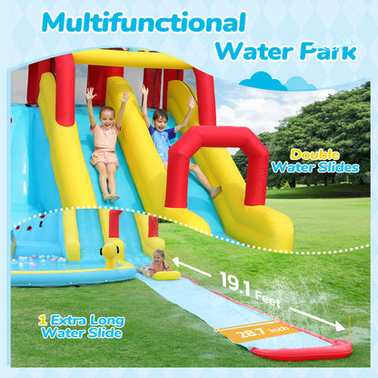 ELEMARA XL Inflatable Water Slide with 19ft Attachable Slip and Slide,Large 7 in 1 Blow Up Water Park,Bounce House for Backyard with 2 Slides,Climbing Wall,Deep Pool，Water Cannon,750W Blower for Kids