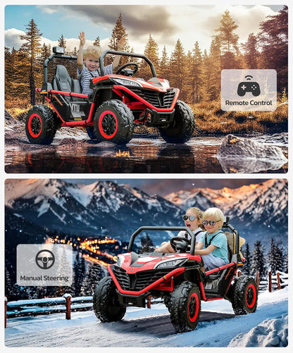 24V Ride on Car for Kids, 2 Seater XL 20" Seat Ride on Toy, 10AH 4WD Battery Powered 4.5MPH Electric Car with Remote, 3 Speeds, Music Gift for Ages 3-8