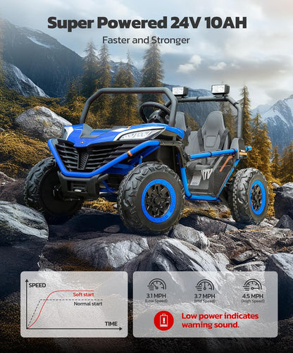 24V Ride on Car for Kids, 2 Seater XL 20" Seat Ride on Toy, 10AH 4WD Battery Powered 4.5MPH Electric Car with Remote, 3 Speeds, Music Gift for Ages 3-8