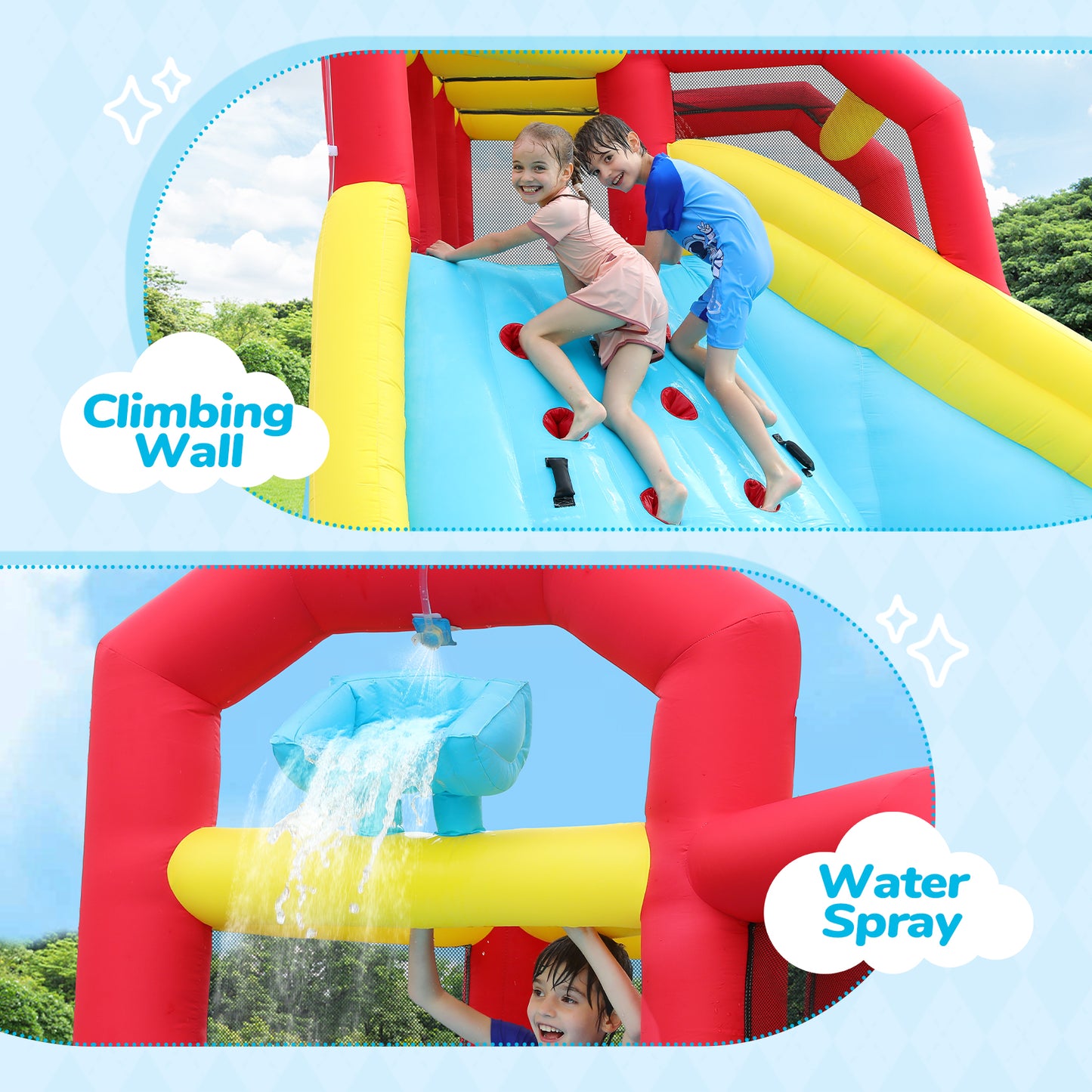 ELEMARA XL Inflatable Water Slide with 19ft Attachable Slip and Slide,Large 7 in 1 Blow Up Water Park,Bounce House for Backyard with 2 Slides,Climbing Wall,Deep Pool，Water Cannon,750W Blower for Kids