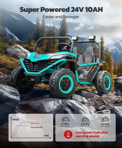 24V Ride on Car for Kids, 2 Seater XL 20" Seat Ride on Toy, 10AH 4WD Battery Powered 4.5MPH Electric Car with Remote, 3 Speeds, Music Gift for Ages 3-8