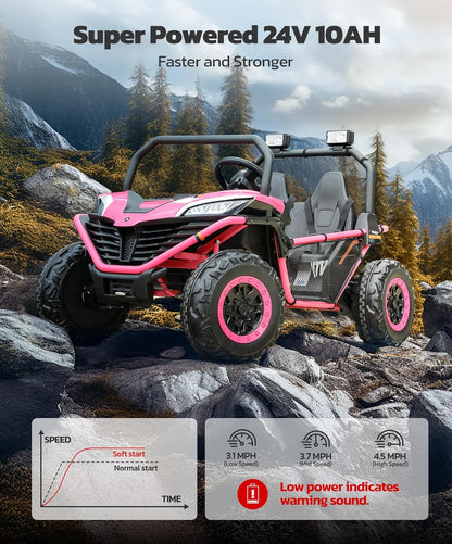 24V Ride on Car for Kids, 2 Seater XL 20" Seat Ride on Toy, 10AH 4WD Battery Powered 4.5MPH Electric Car with Remote, 3 Speeds, Music Gift for Ages 3-8